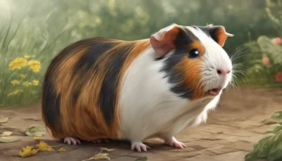 Deux cochons d'Inde côte à côte dans un enclos garni de foin